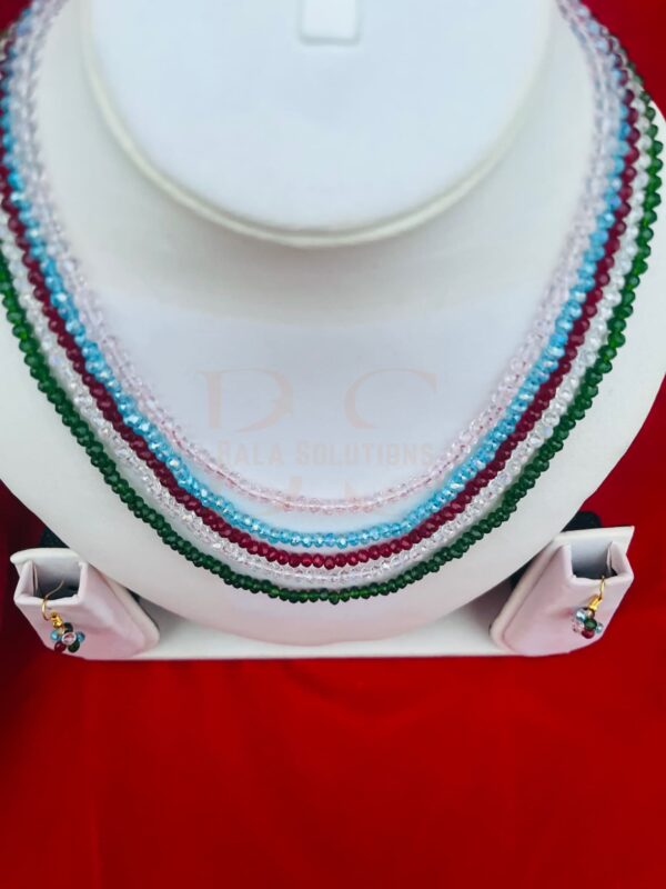 Multi Layered Maroon, Green, Light Pink, White, Firoji Blue Crystal Necklace For Girls - Image 3