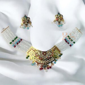 Hyderabadi Multi Jadau Jewellery Set With Earrings