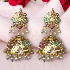 Golden Polish Traditional Jadau Big Jhumkas