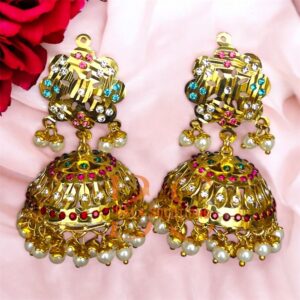 Big Jadau Jhumka Earrings For Women | Bridal Statement Jhumki Earrings