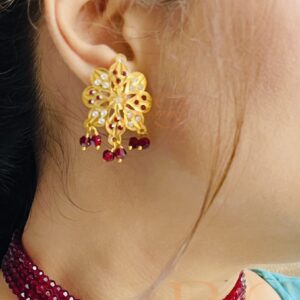 Maroon Crystal Layered Set With Copper Stud Earrings